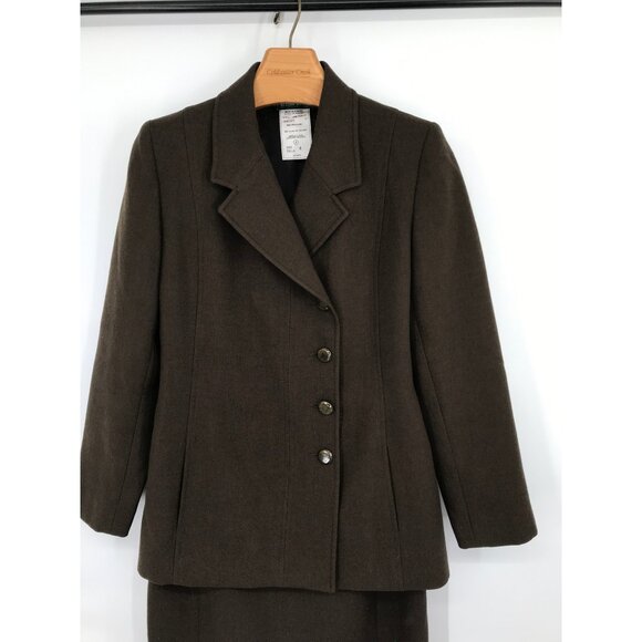 Harve Benard Women's Wool Skirt Suit Set Brown blazer jacket Size 10  40M - Picture 3 of 10